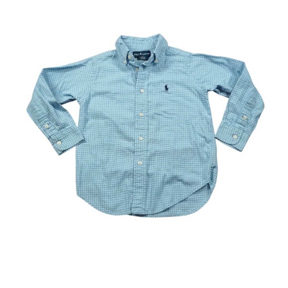 Polo Ralph Lauren Boys 4T Blue Check‎ Button Down Shirt Long Sleeve Cotton